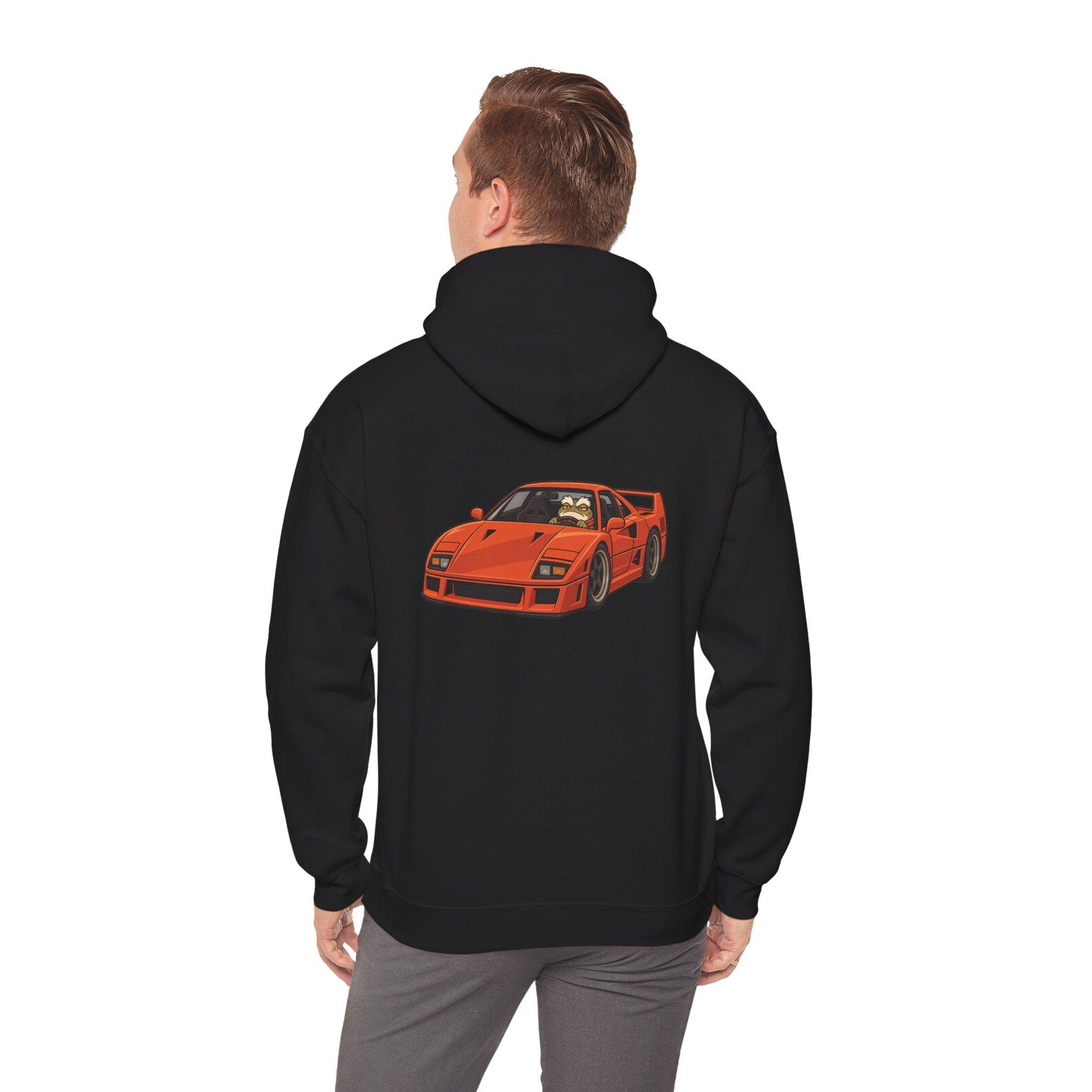 Black BRUMTOAD hoodie on a model, back view