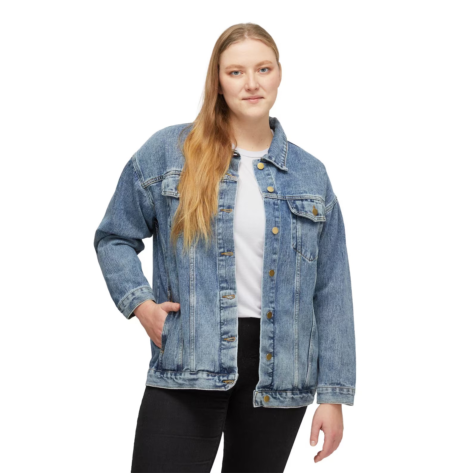 BRUMTOAD denim jacket on a model, front view